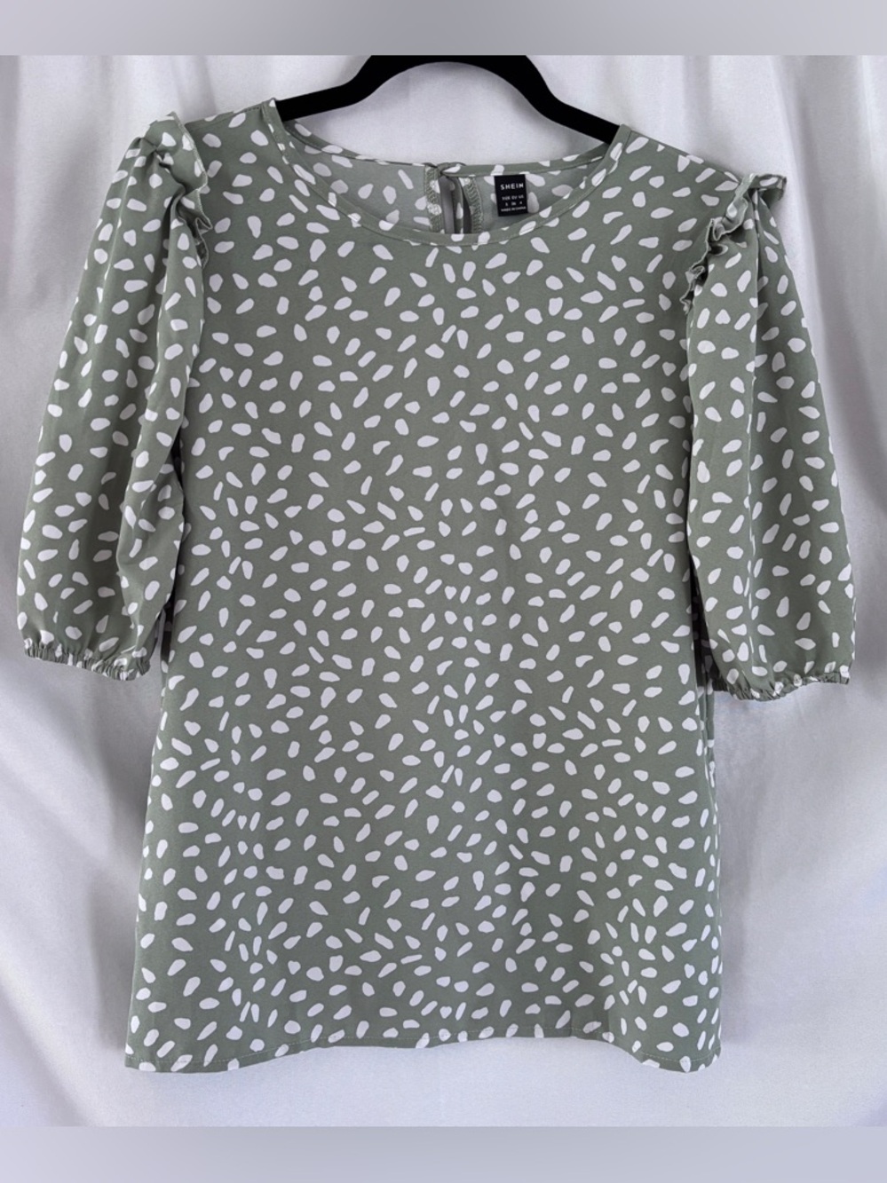 Sage Green & White Abstract Print Top ~ Blouse, Artistic, Avante Gard, Chic